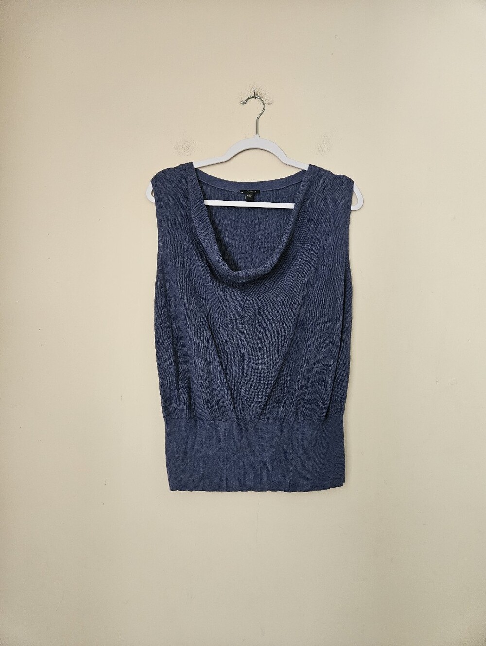 Ann Taylor Factory Navy Sleeveless Cowl Neck Sweater, Size Large